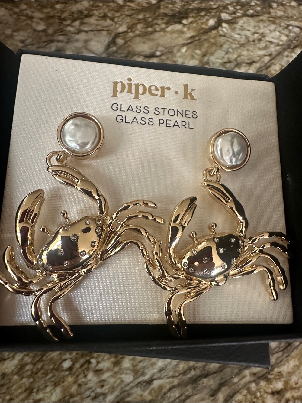 piper-k Gold Crab Pearl Drop Earrings